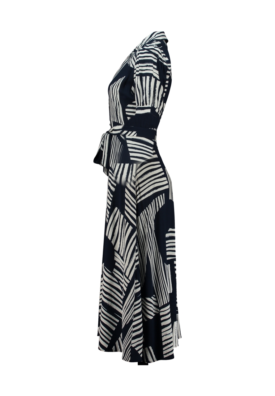 Dámske maxi košeľové šaty s geometrickým vzorom ZABAIONE AZURA NAVY BLUE 2